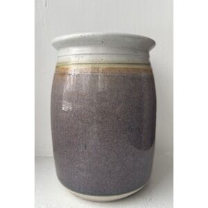 Royce Yoder Vase Art Pottery Purple Gray Signed Green Tan Stripe Crock Rimmed